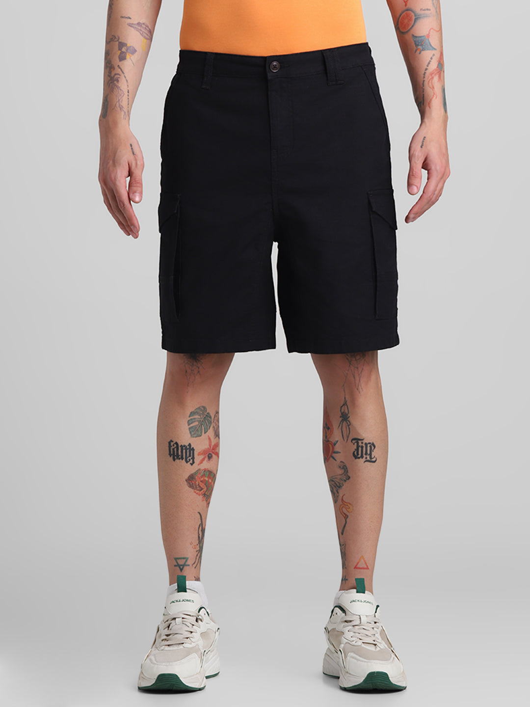 Black 6 Pocket Regular Fit Shorts