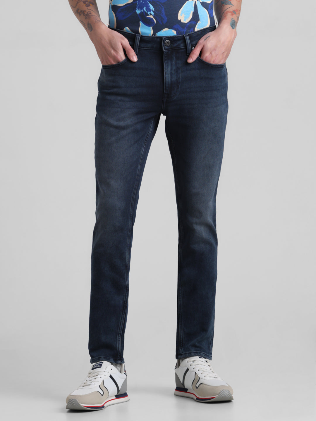 Dark Blue 5 Pocket Knitted Skinny Jeans