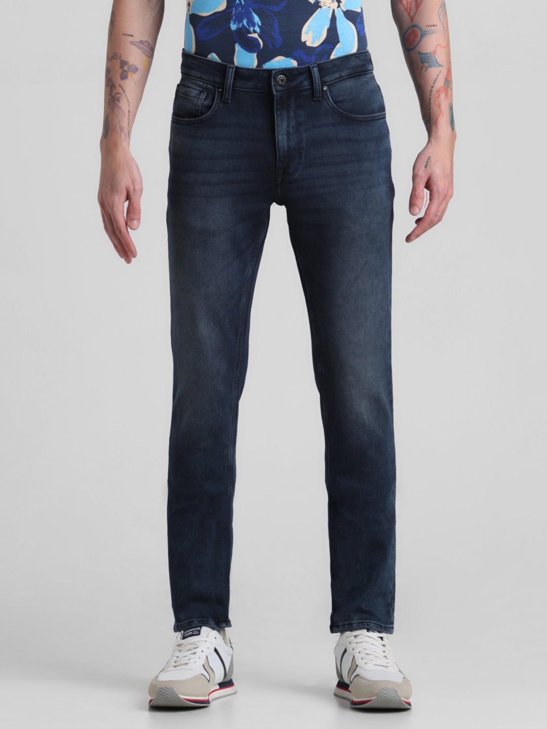 Dark Blue 5 Pocket Knitted Skinny Jeans