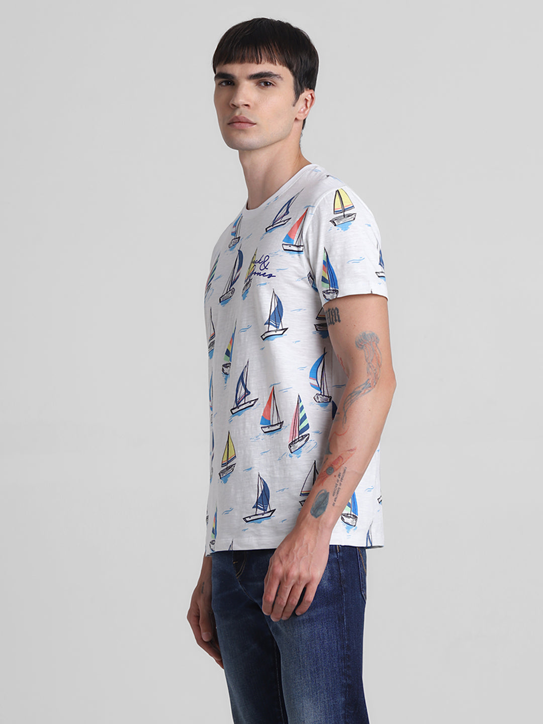 White Printed Cotton T-shirt