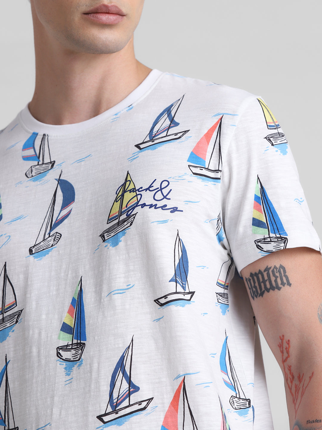 White Printed Cotton T-shirt