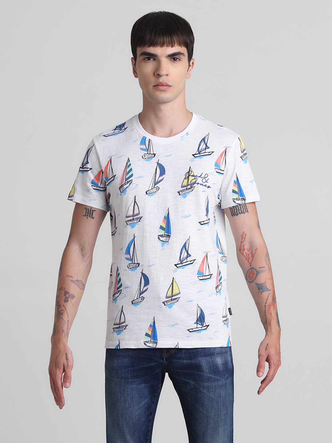 White Printed Cotton T-shirt