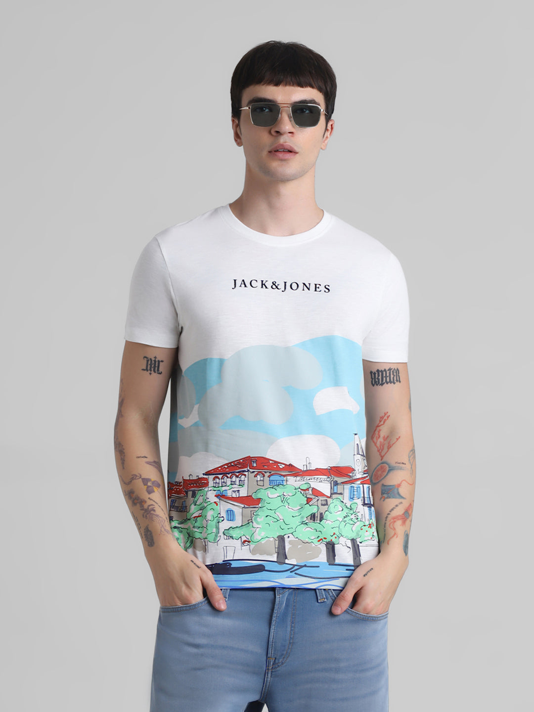 White Printed Cotton T-shirt