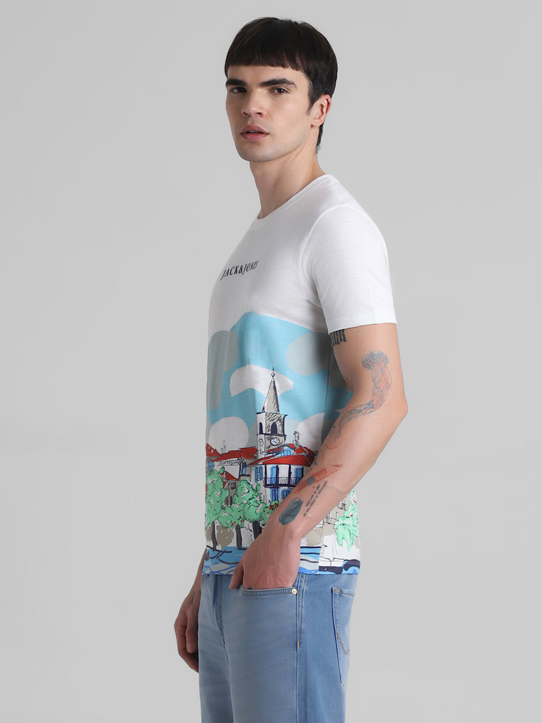 White Printed Cotton T-shirt