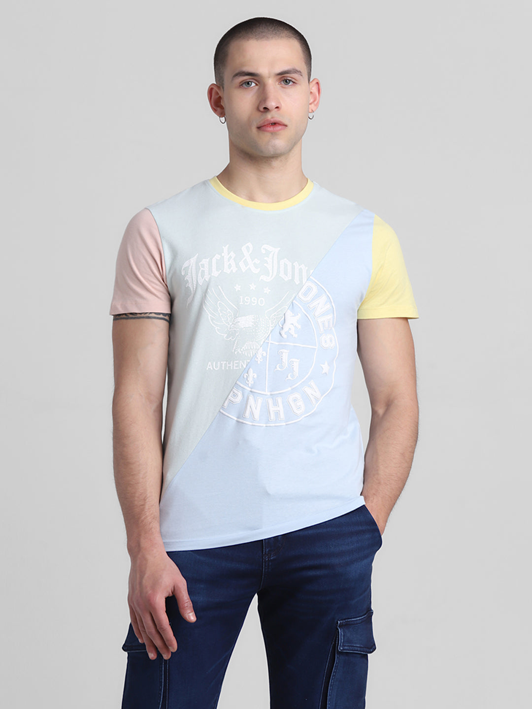 Colourblocked Printed Cotton T-shirt