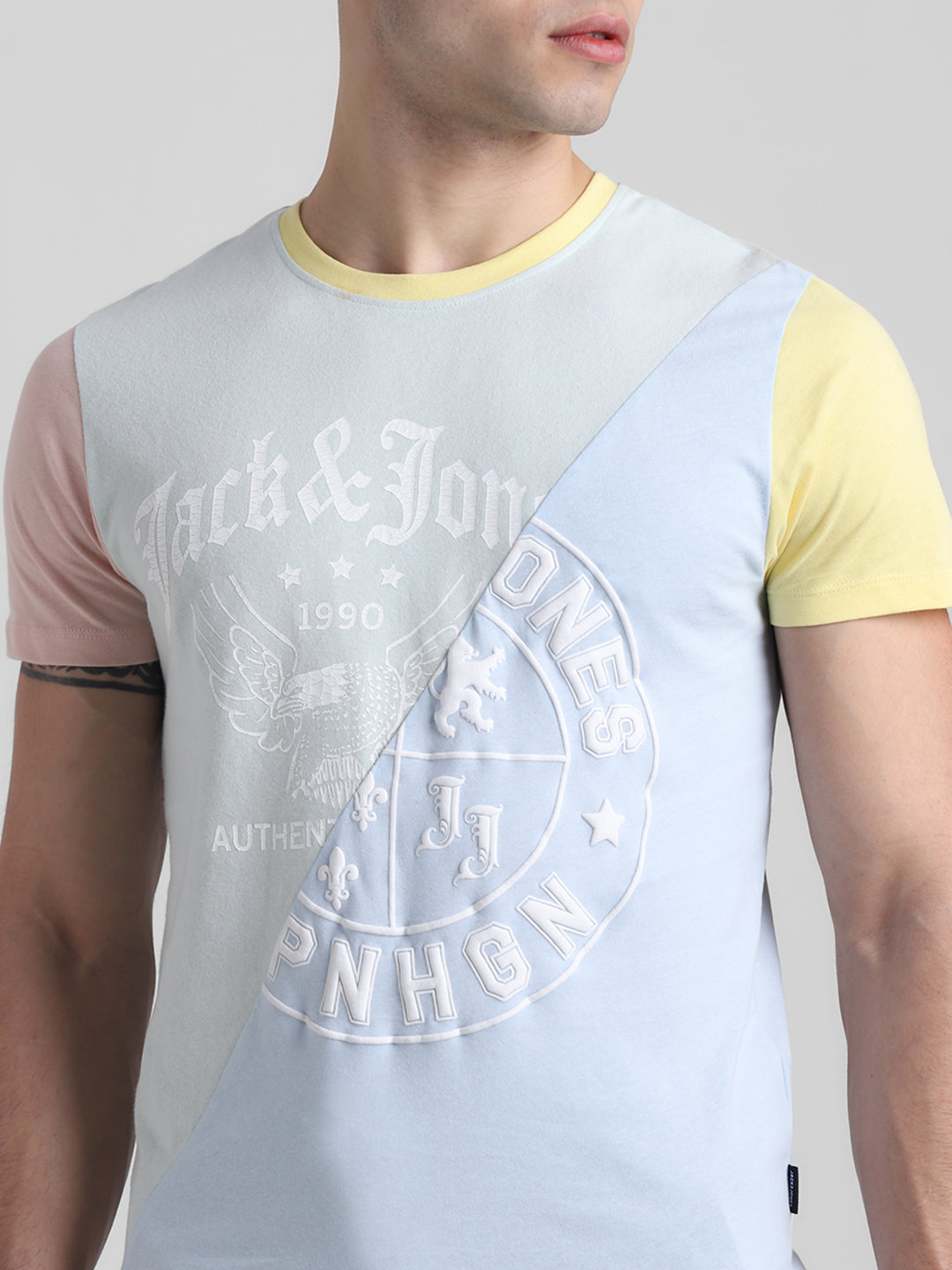 Colourblocked Printed Cotton T-shirt