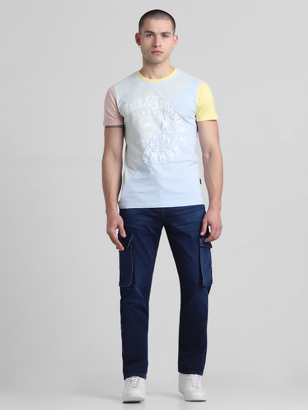 Colourblocked Printed Cotton T-shirt