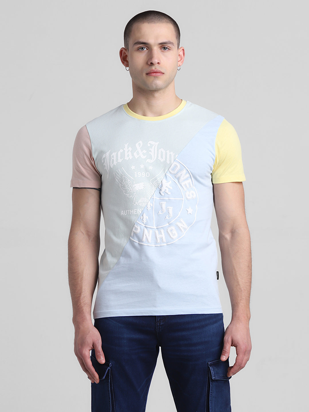Colourblocked Printed Cotton T-shirt