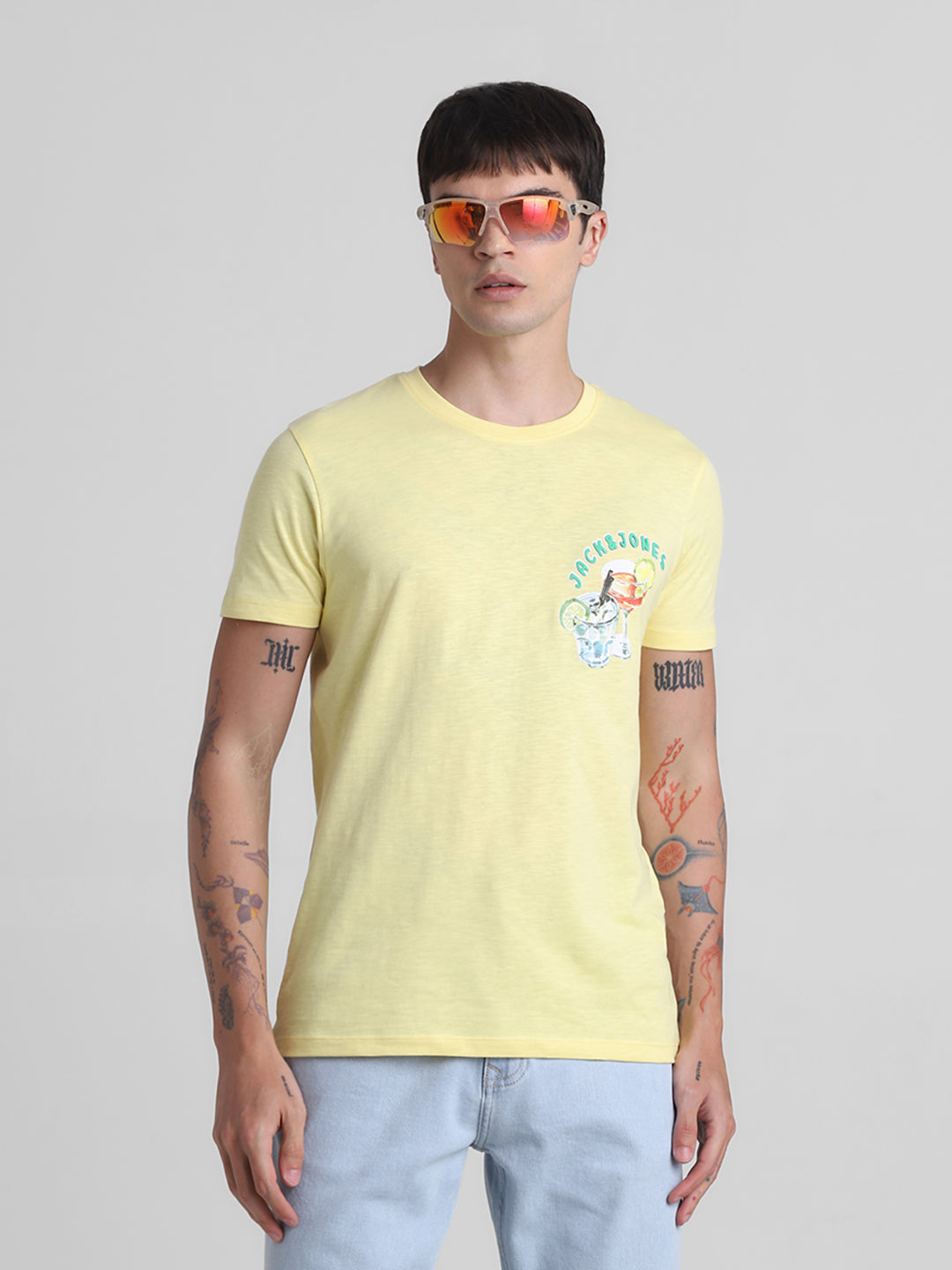Yellow Printed Cotton T-shirt