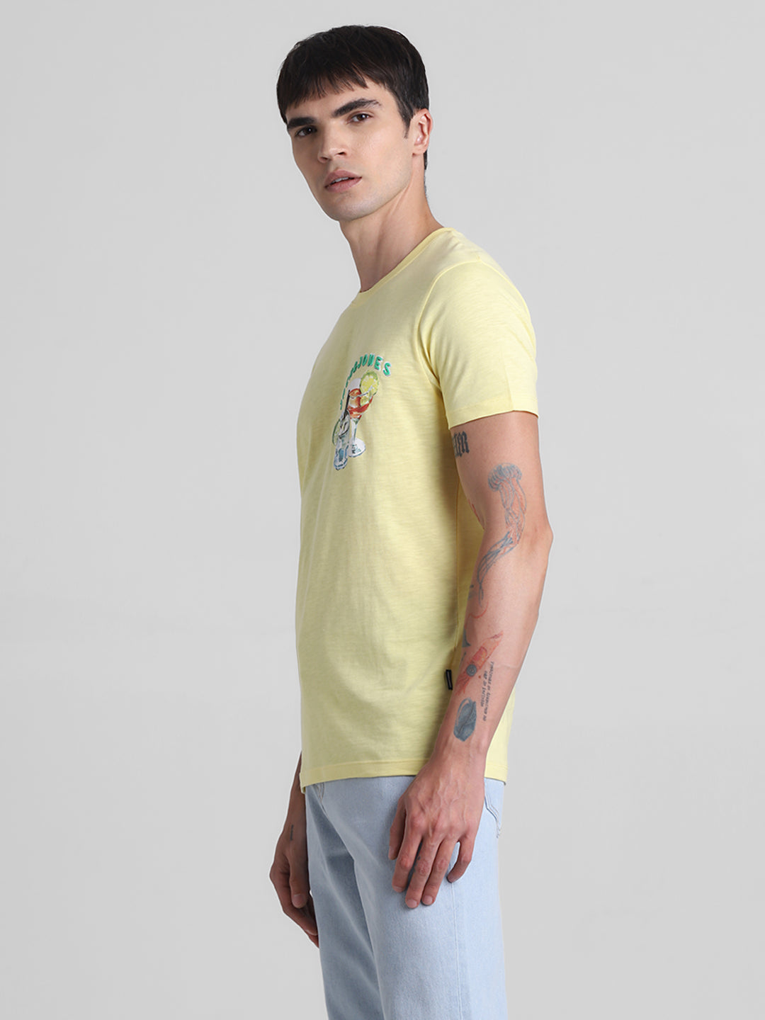 Yellow Printed Cotton T-shirt
