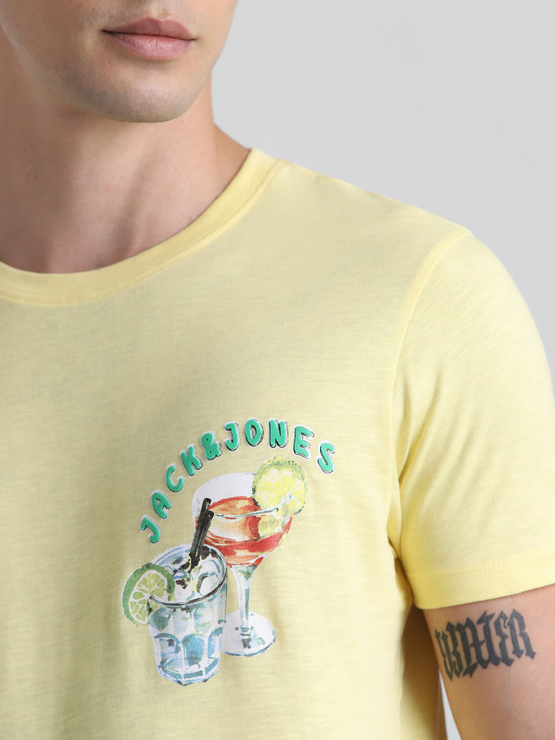 Yellow Printed Cotton T-shirt