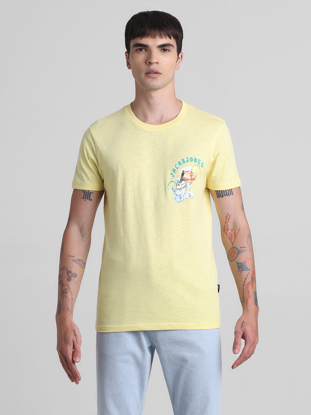 Yellow Printed Cotton T-shirt