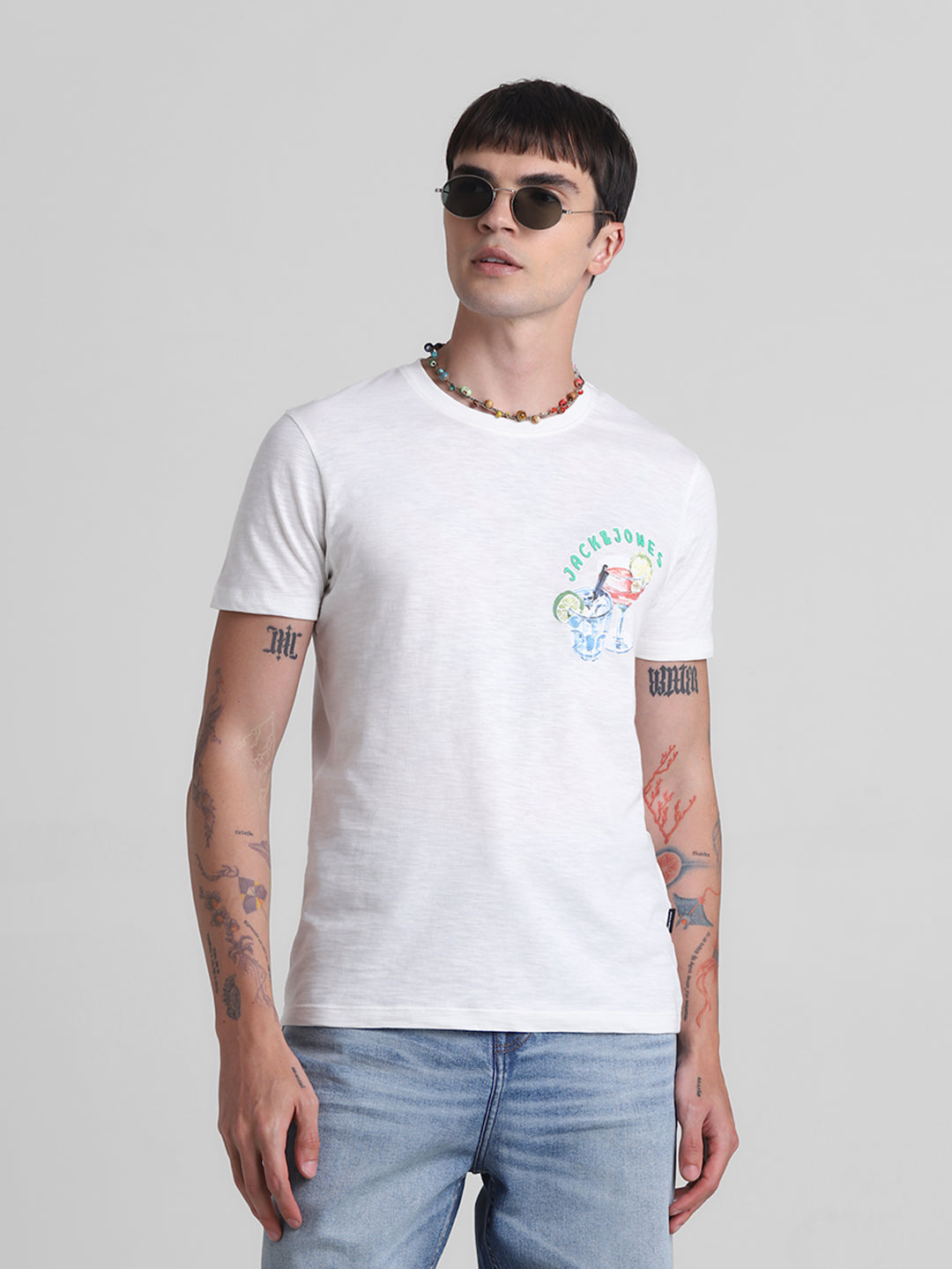 White Back Printed Cotton T-shirt - S