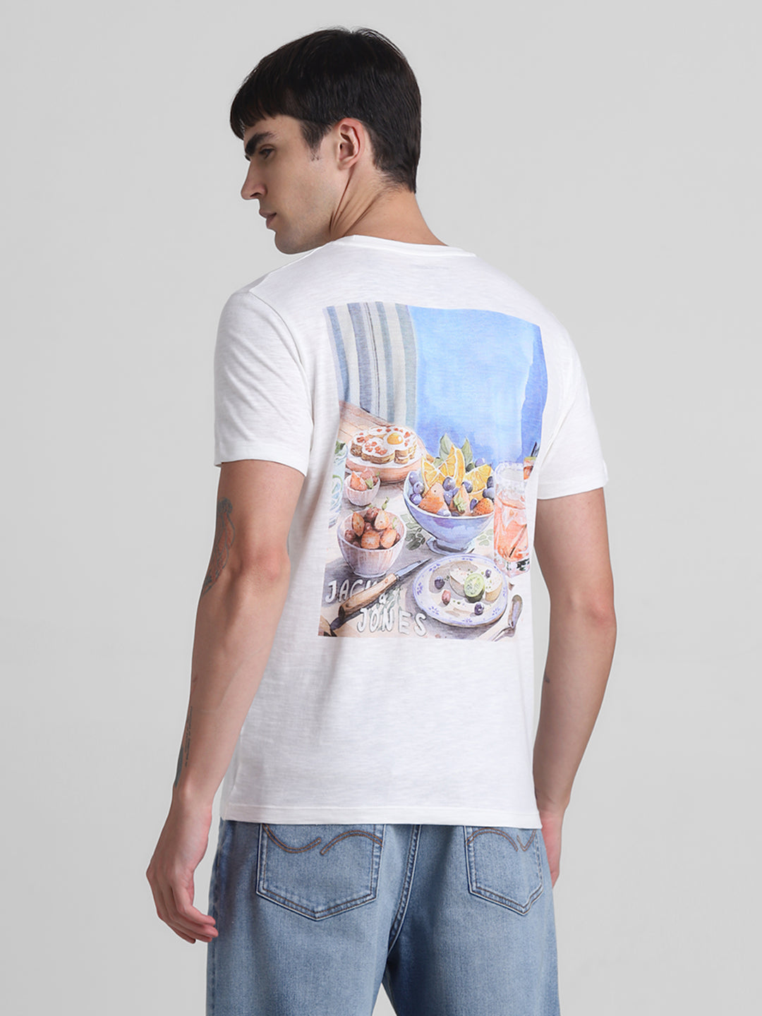 White Back Printed Cotton T-shirt