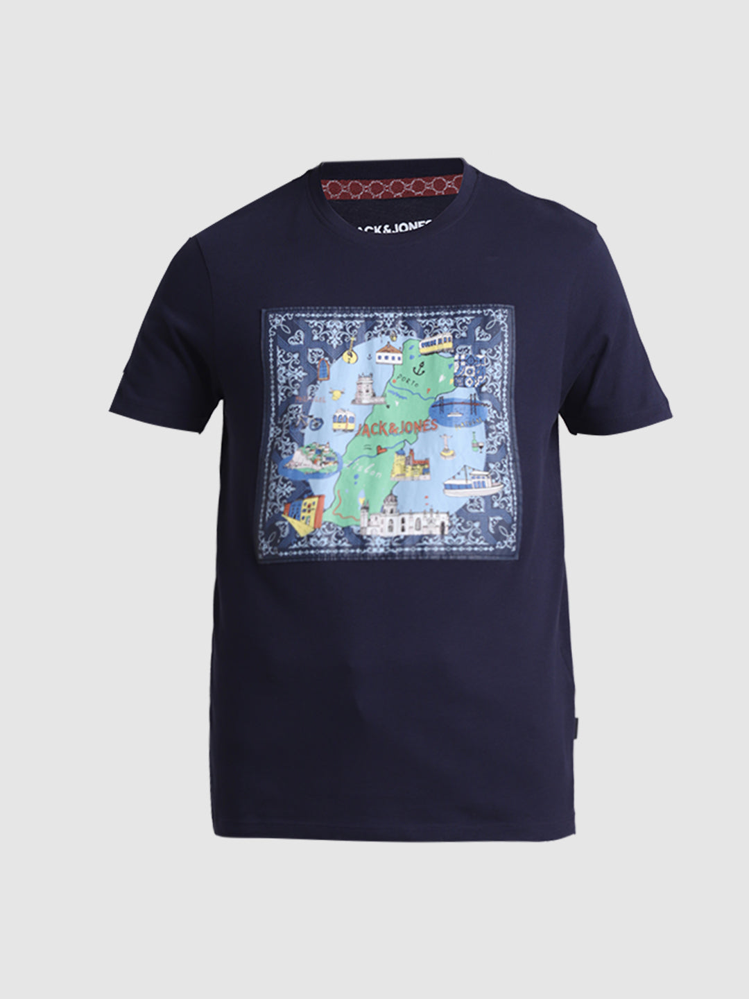 Navy Applique Patchwork Print T-shirt