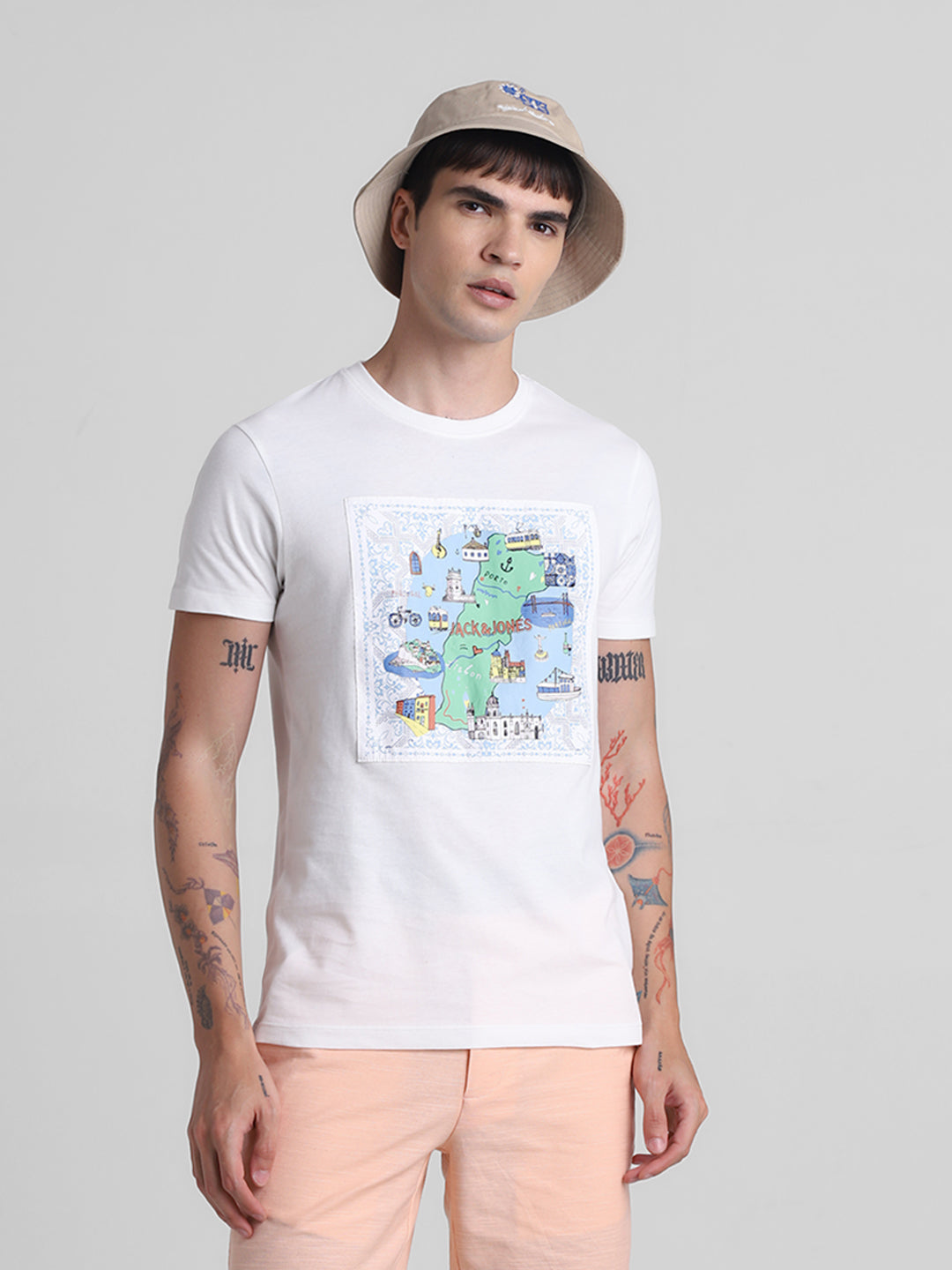 White Applique Patchwork Cotton T-shirt - S