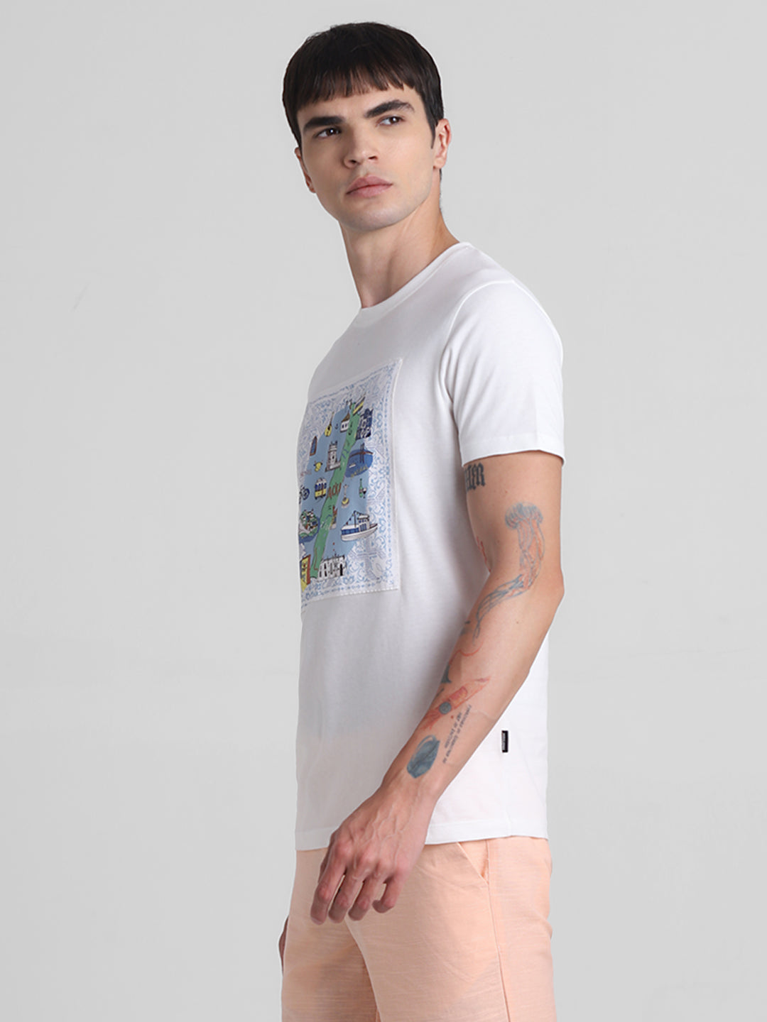 White Applique Patchwork Cotton T-shirt