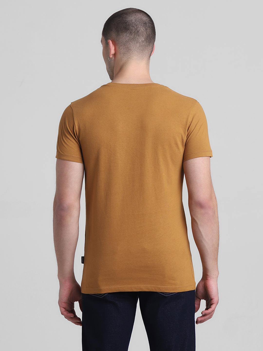 Brown Chest Print Cotton T-shirt
