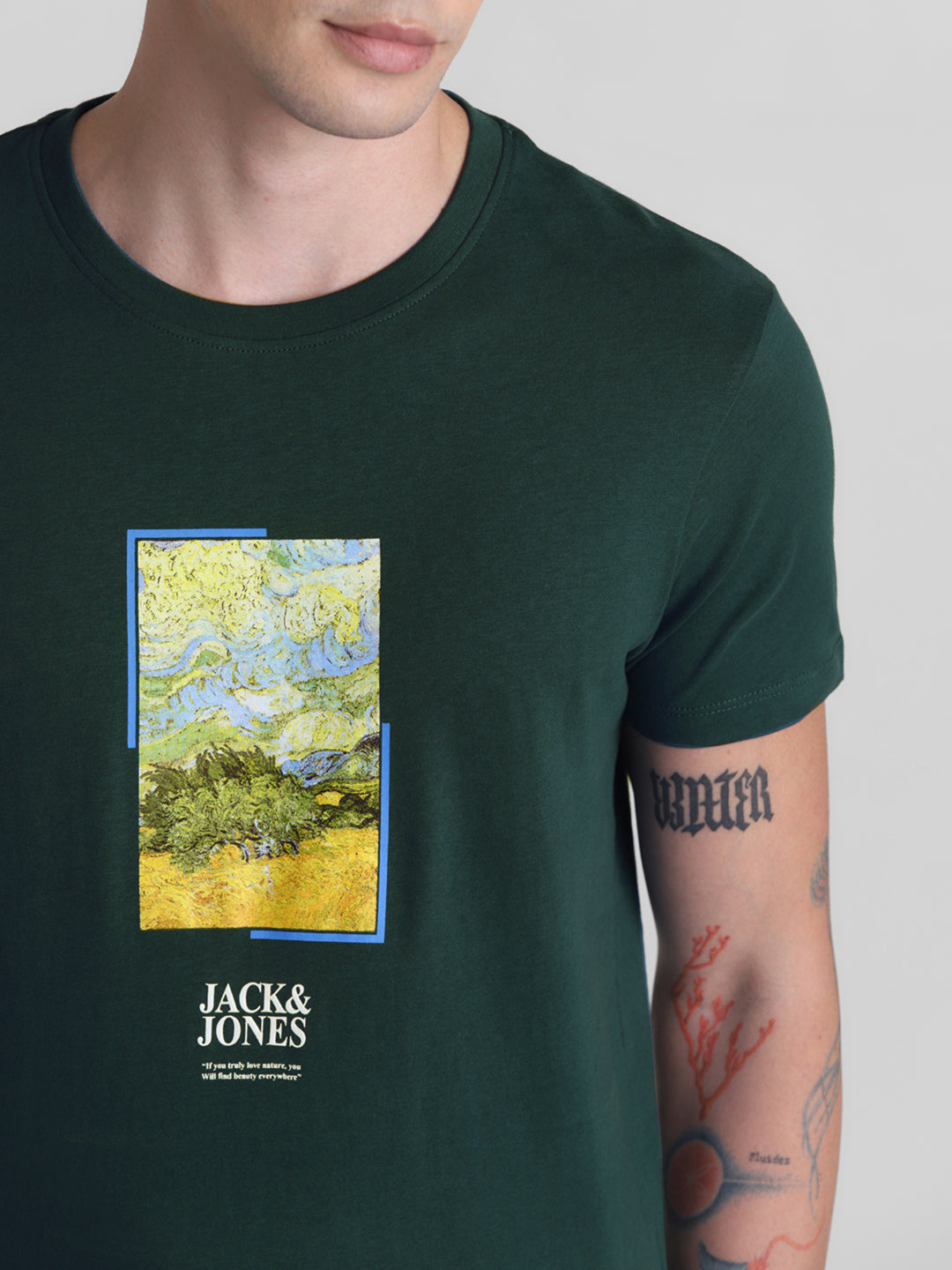 Dark Green Chest Print T-shirt