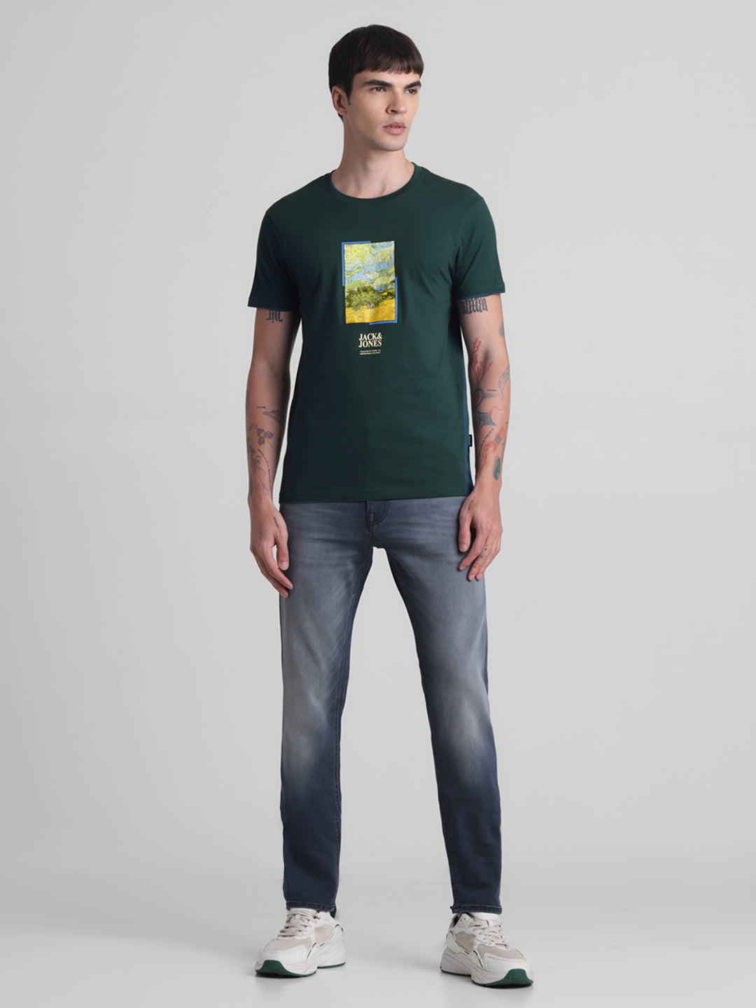 Dark Green Chest Print T-shirt