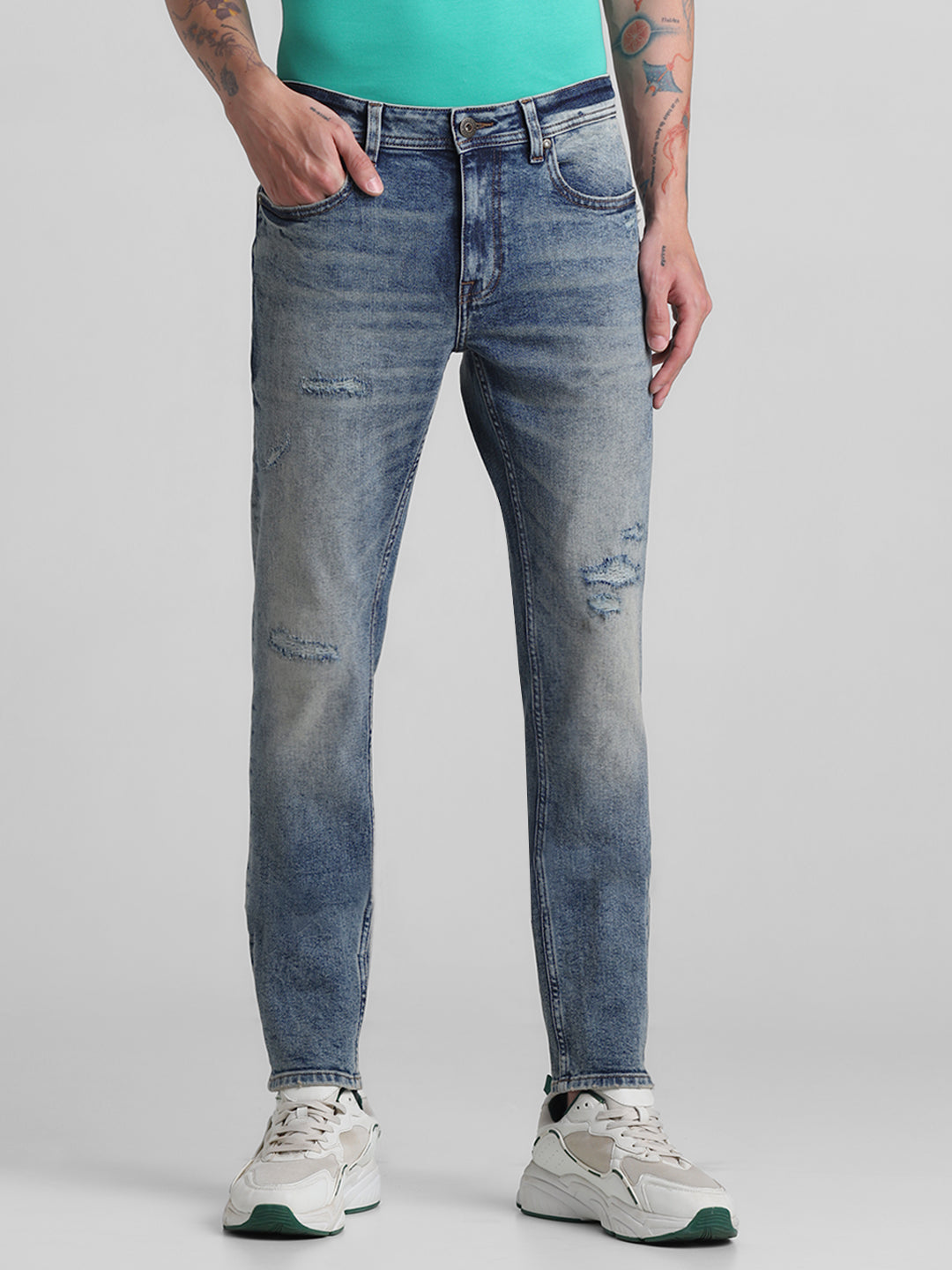 Blue Distressed 5 Pocket Skinny Jeans