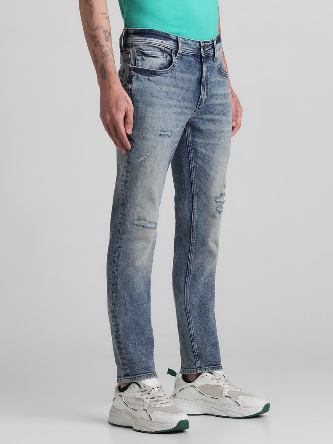 Blue Distressed 5 Pocket Skinny Jeans