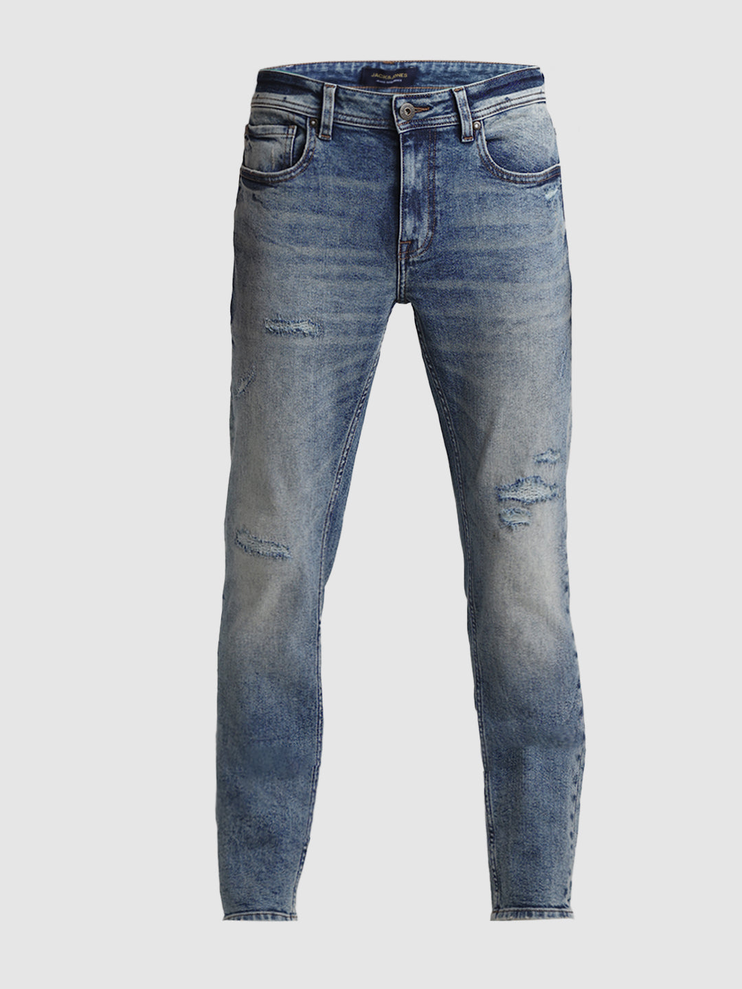 Blue Distressed 5 Pocket Skinny Jeans