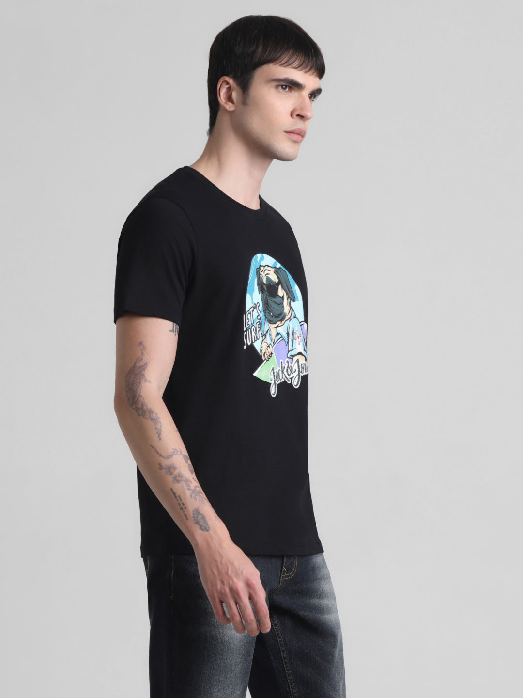 Black Printed Cotton T-shirt