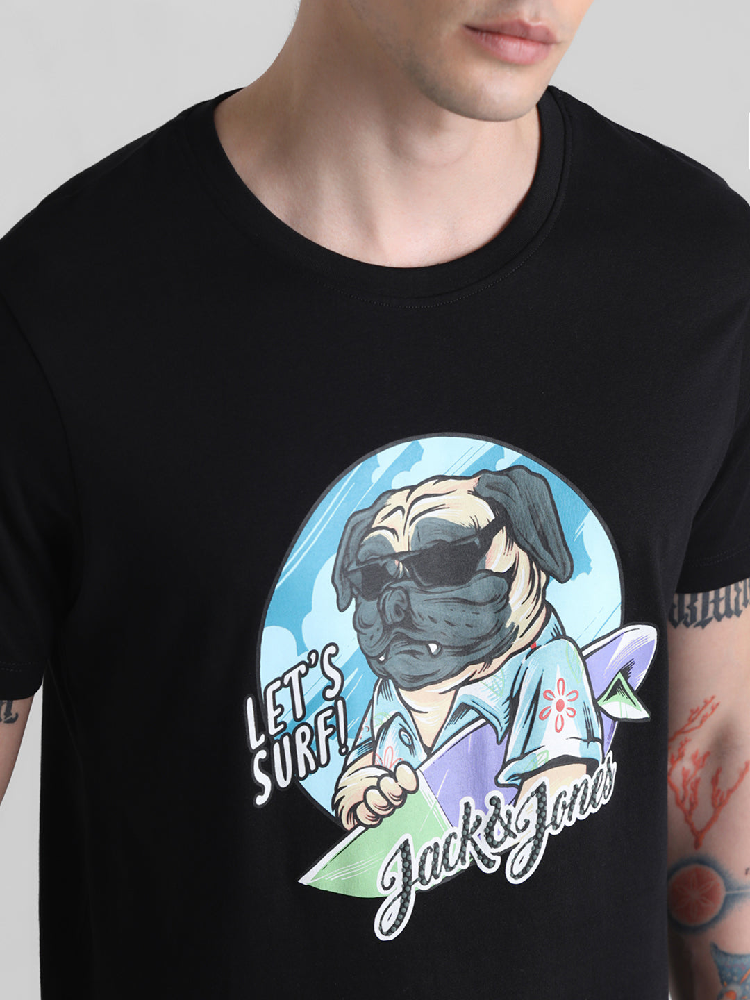 Black Printed Cotton T-shirt