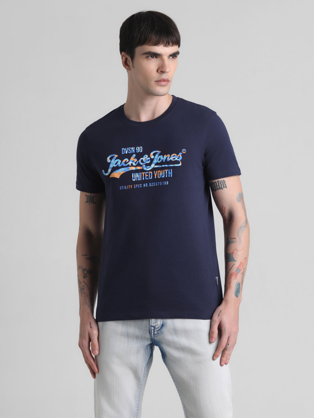 Dark Blue Printed Cotton T-shirt
