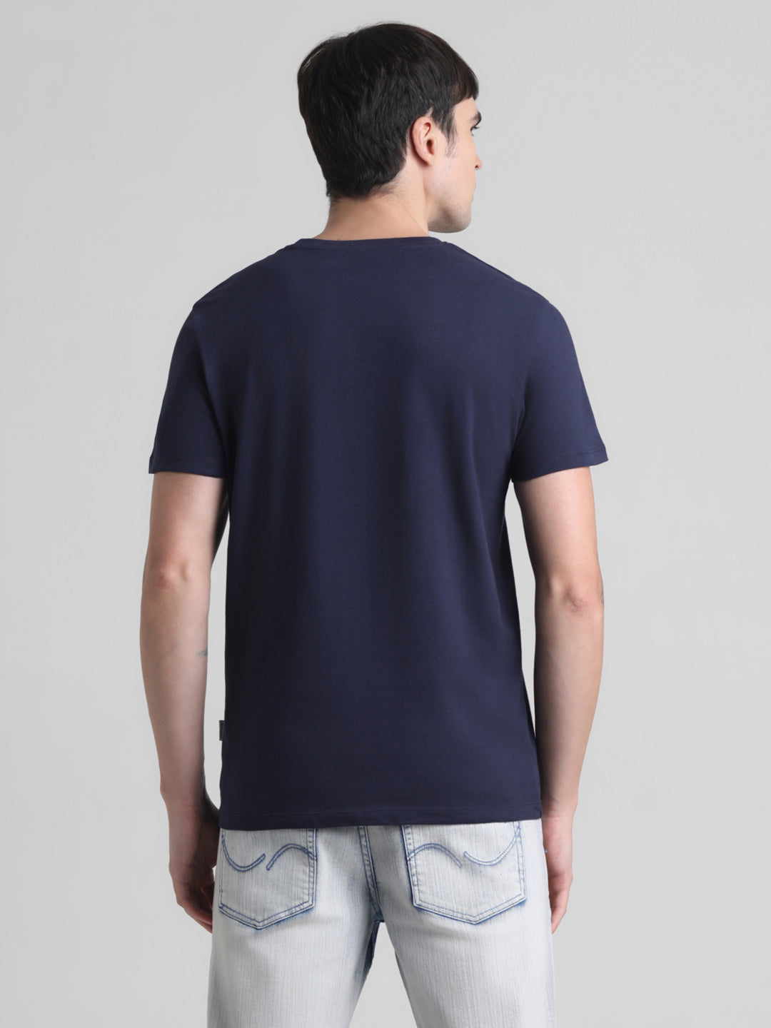Dark Blue Printed Cotton T-shirt