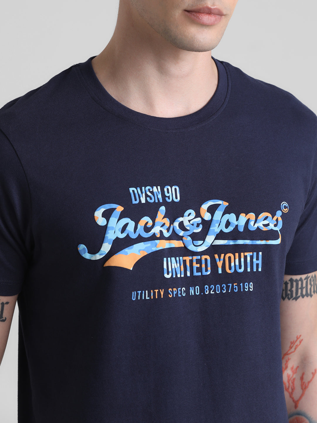 Dark Blue Printed Cotton T-shirt