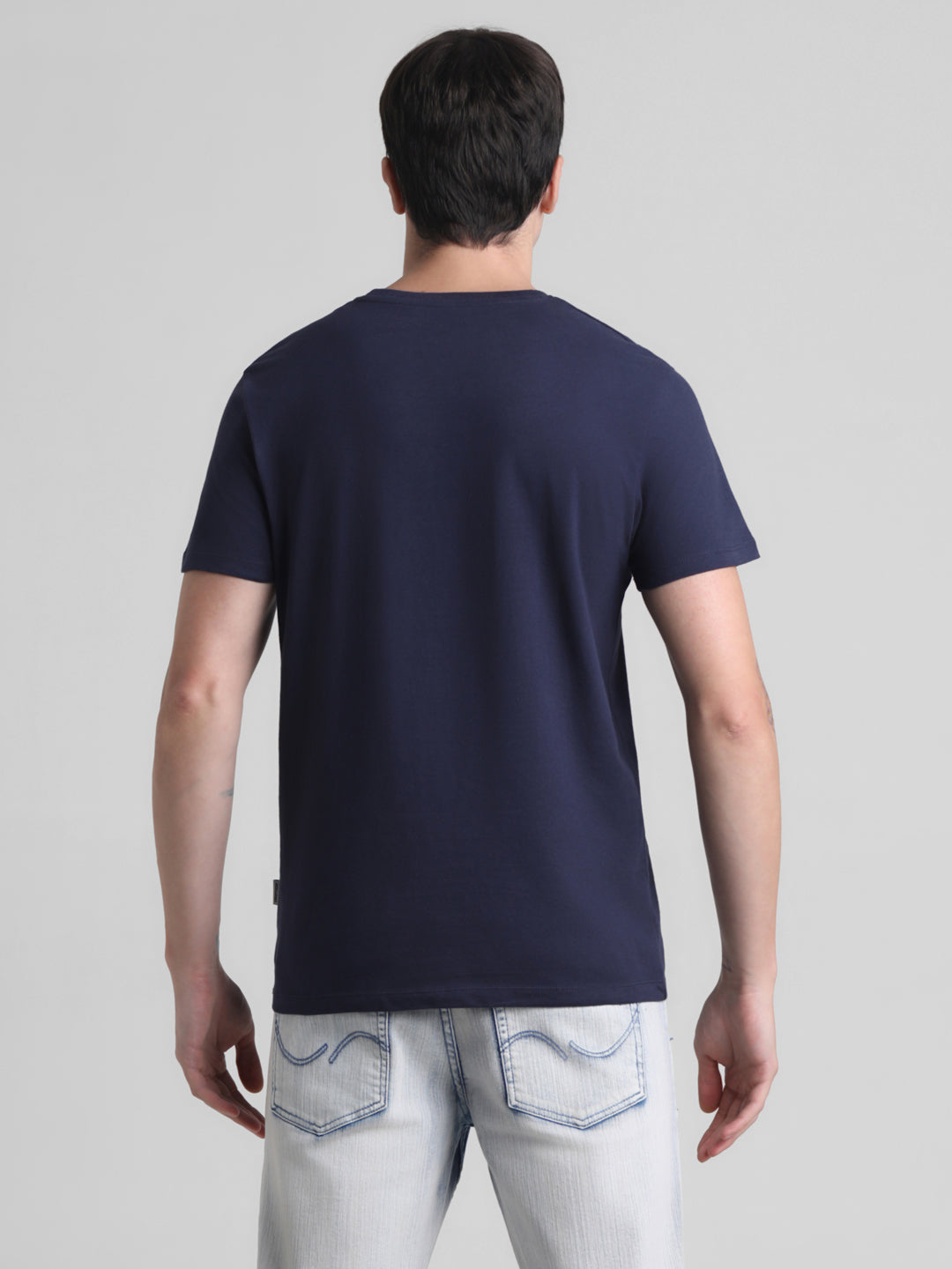 Dark Blue Printed Cotton T-shirt