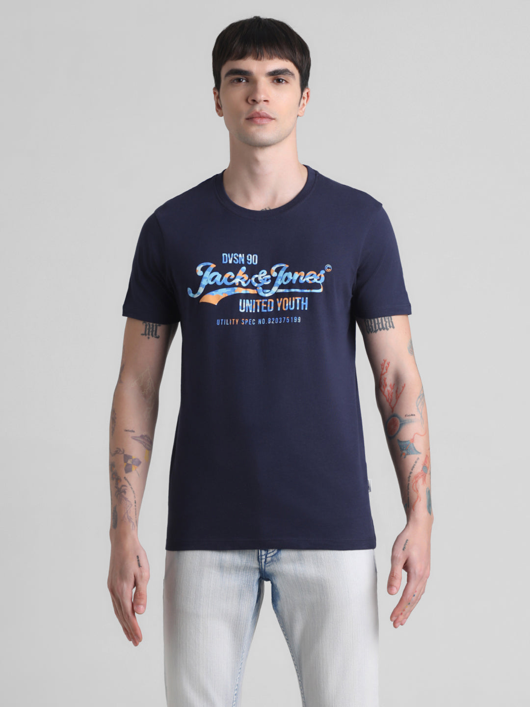 Dark Blue Printed Cotton T-shirt