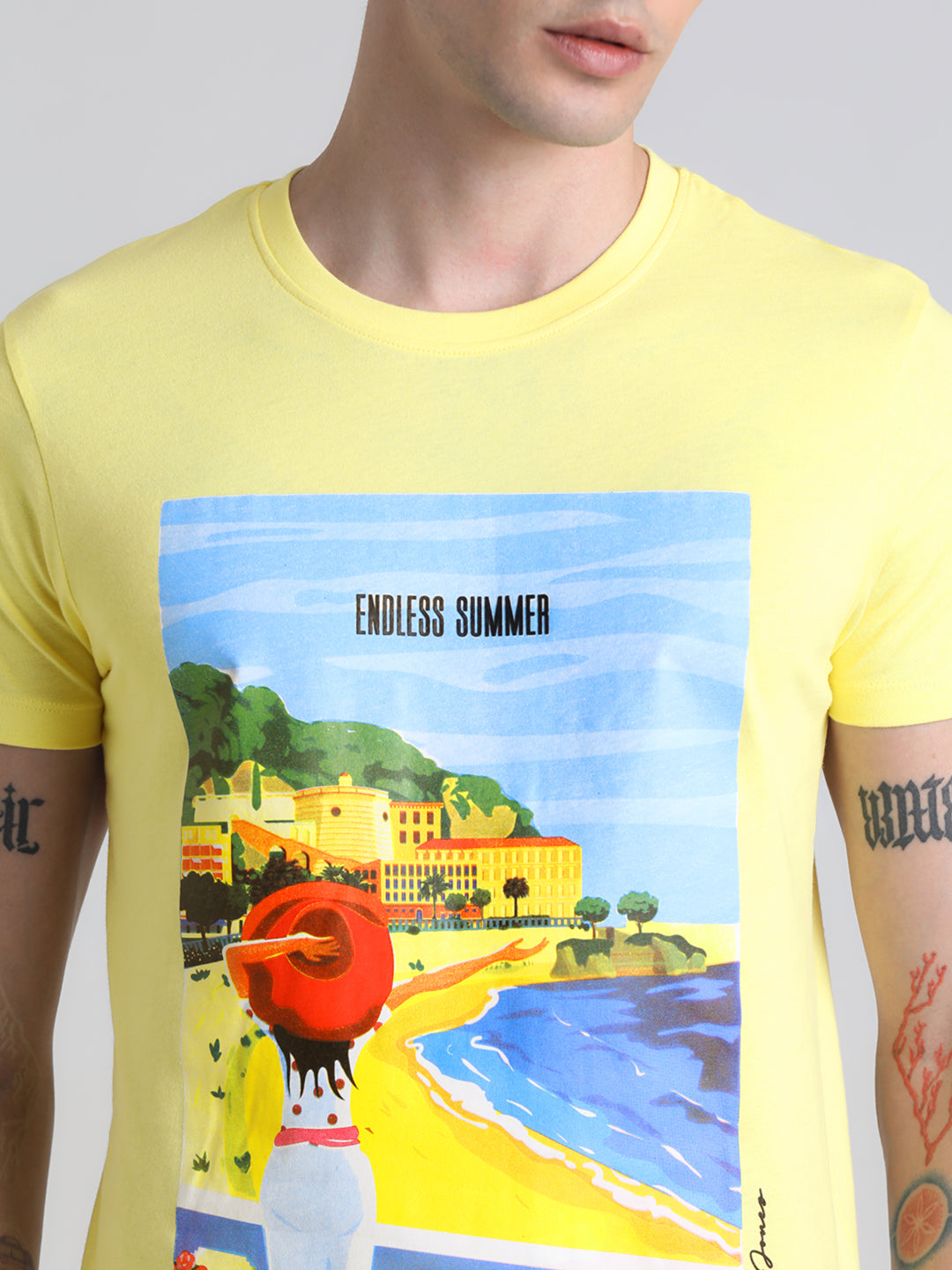 Yellow Printed Cotton T-shirt