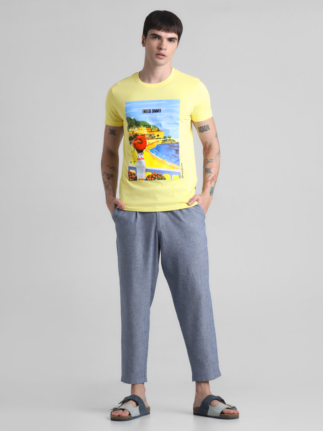 Yellow Printed Cotton T-shirt