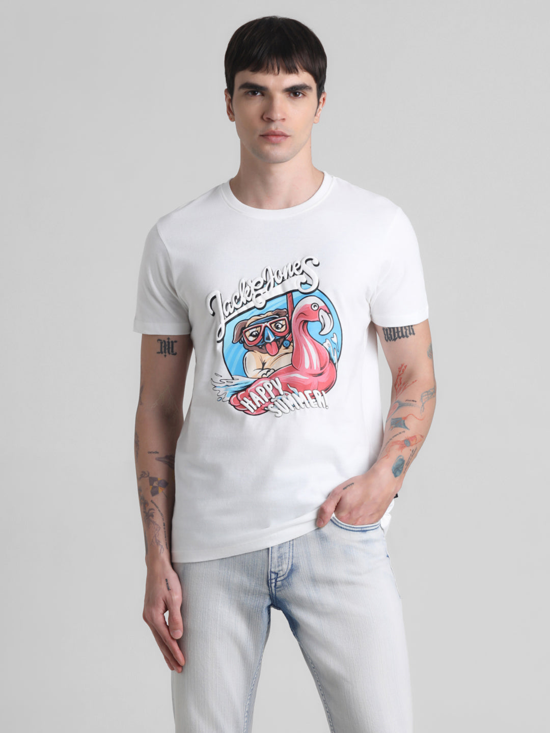Flamingo Print Cotton T-shirt