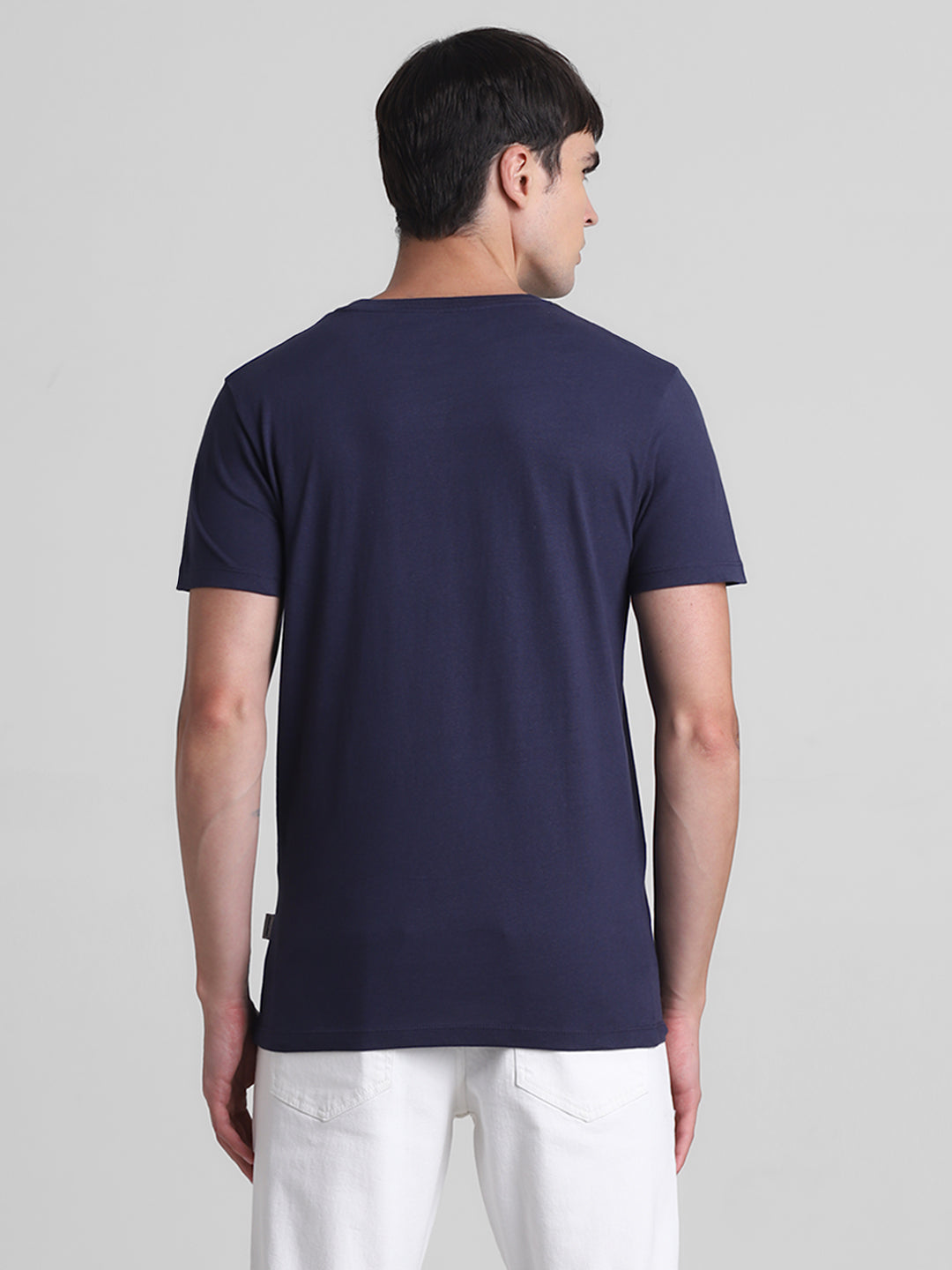 Navy Logo Print Cotton T-shirt