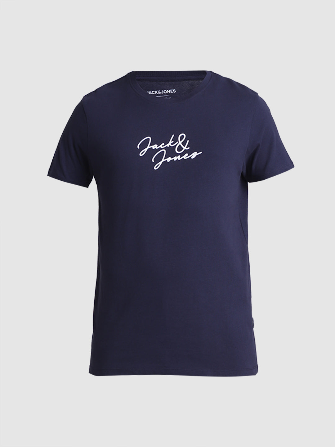 Navy Logo Print Cotton T-shirt