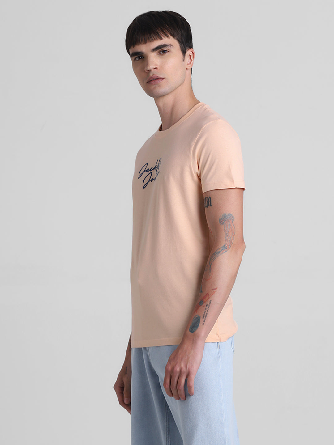 Peach Logo Print Cotton T-shirt