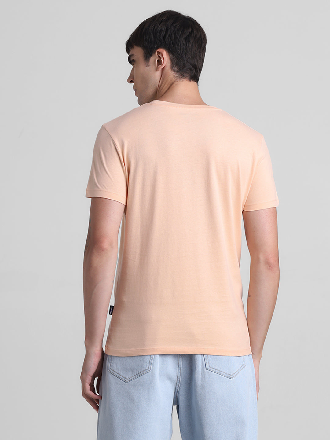 Peach Logo Print Cotton T-shirt