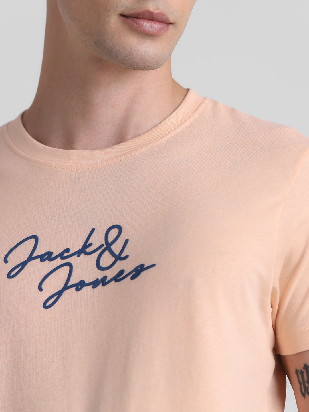 Peach Logo Print Cotton T-shirt