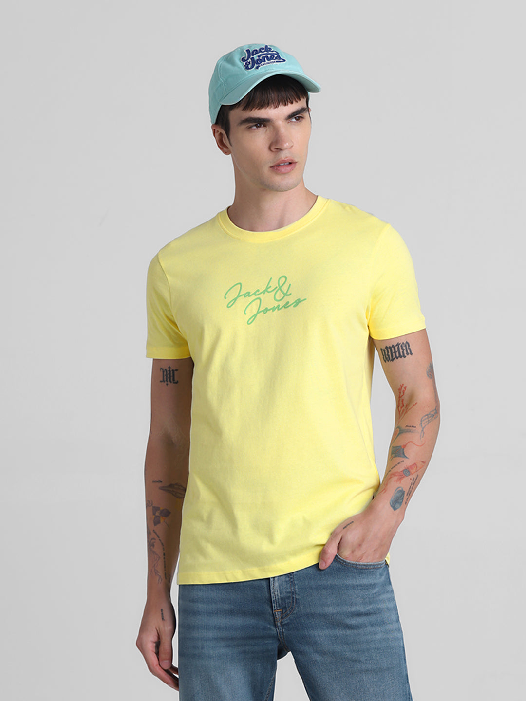 Yellow Logo Print Cotton T-shirt