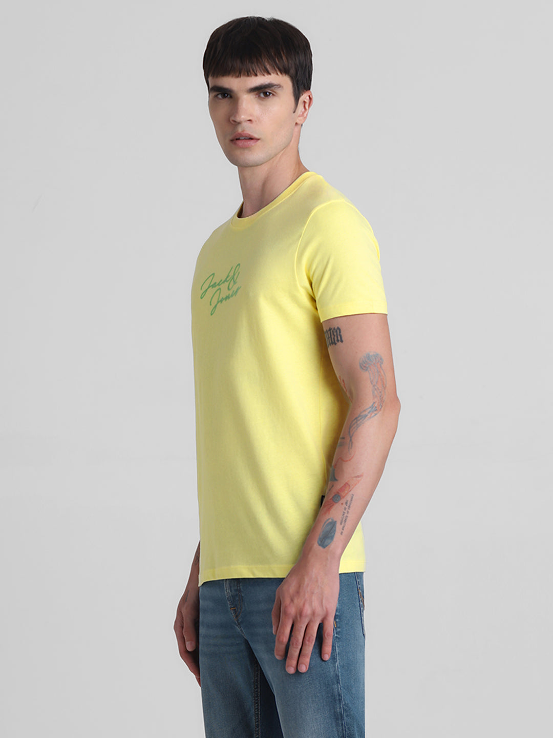 Yellow Logo Print Cotton T-shirt
