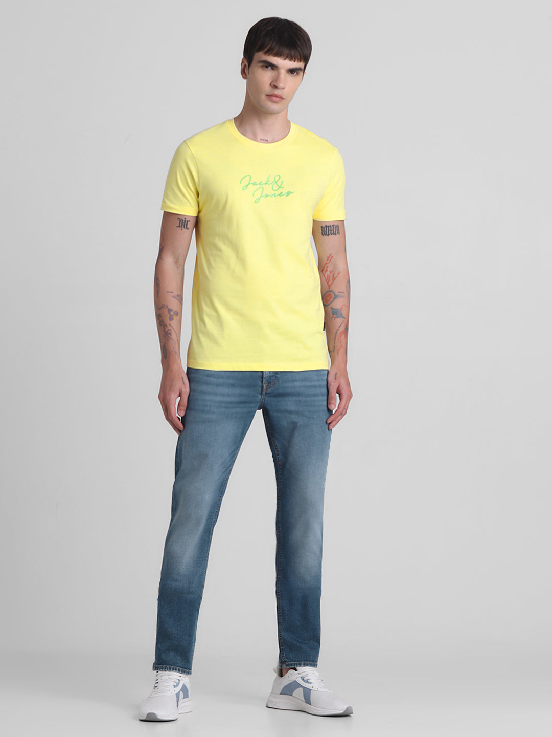 Yellow Logo Print Cotton T-shirt