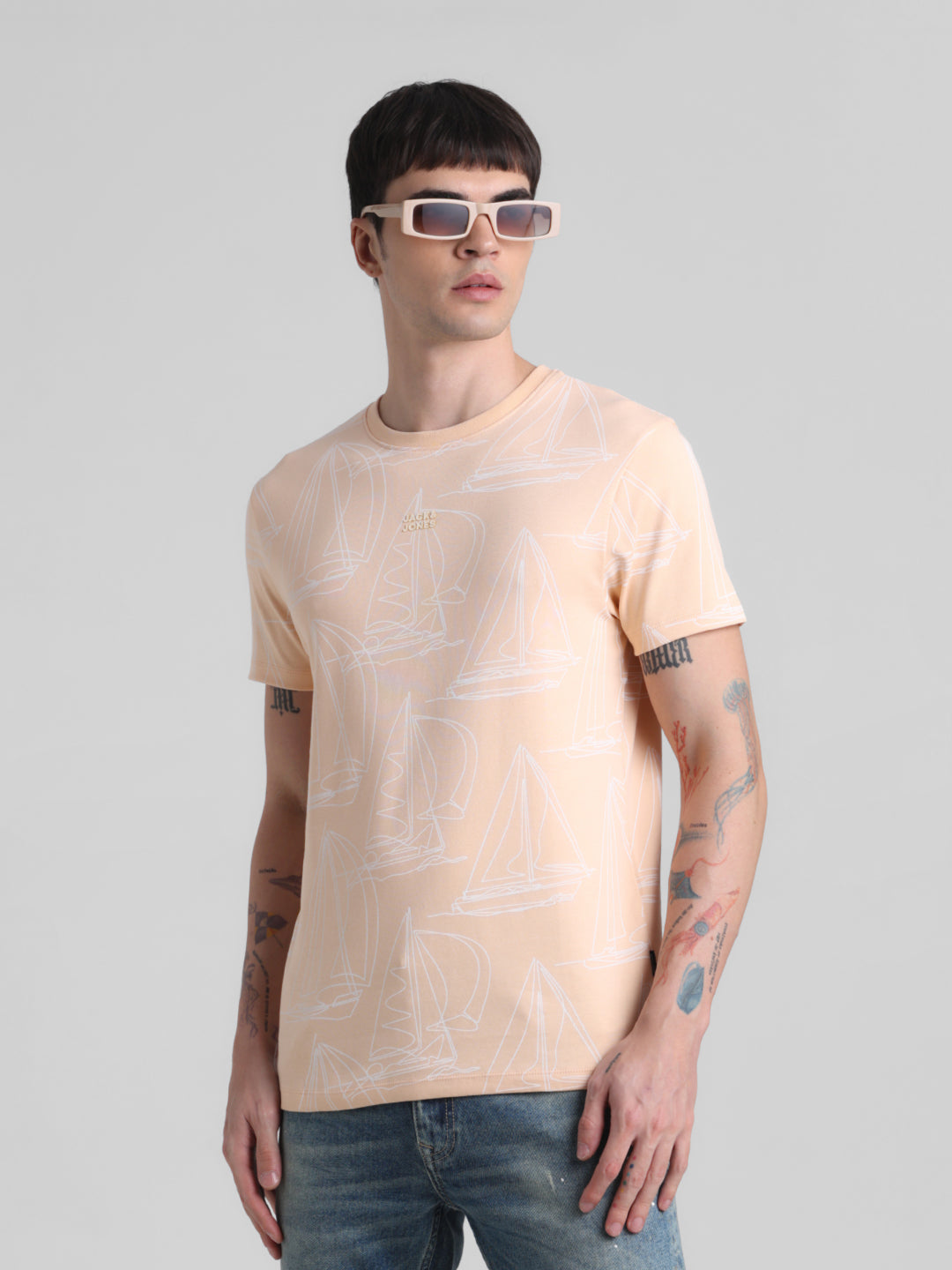 Peach Printed Cotton T-shirt