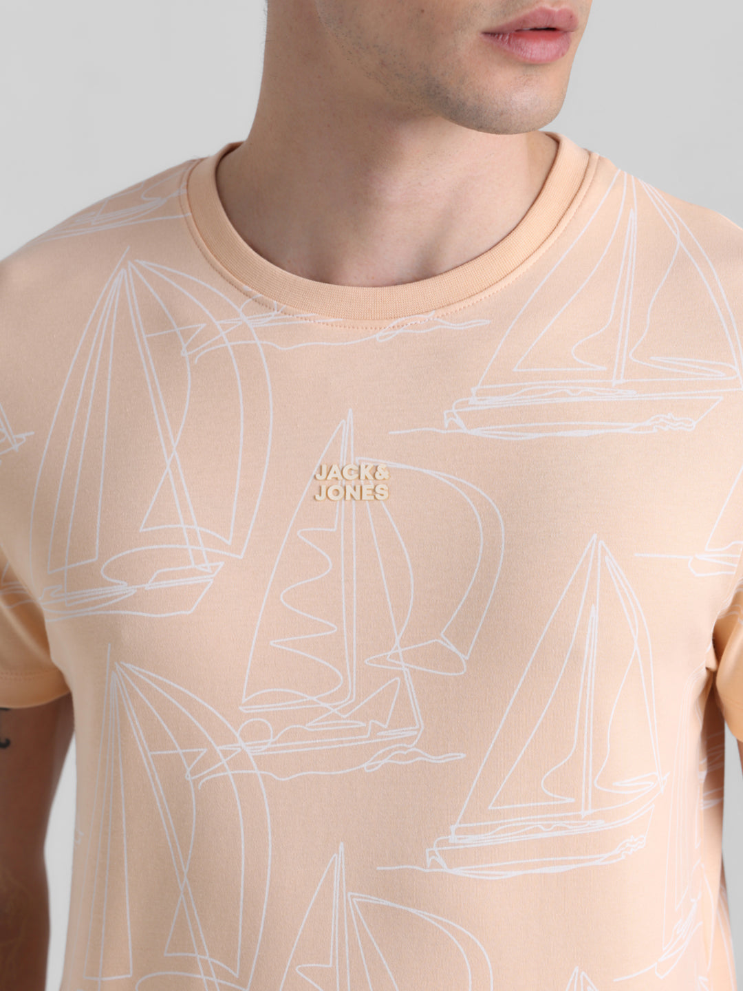 Peach Printed Cotton T-shirt