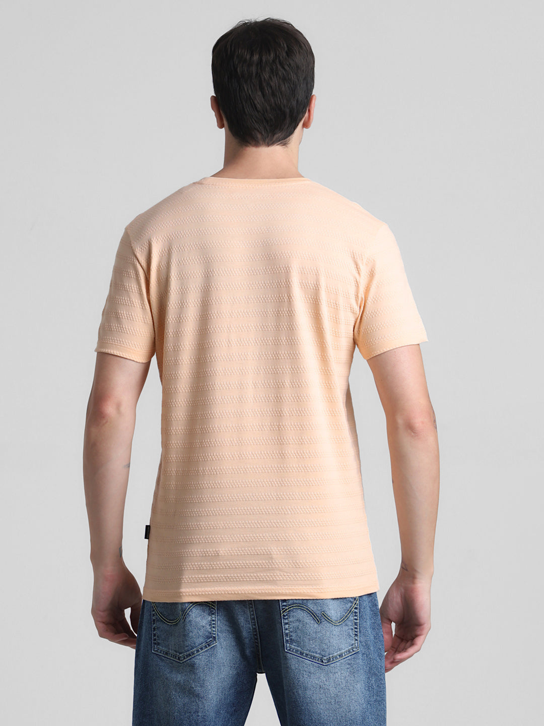 Peach Striped Slim Fit T-shirt