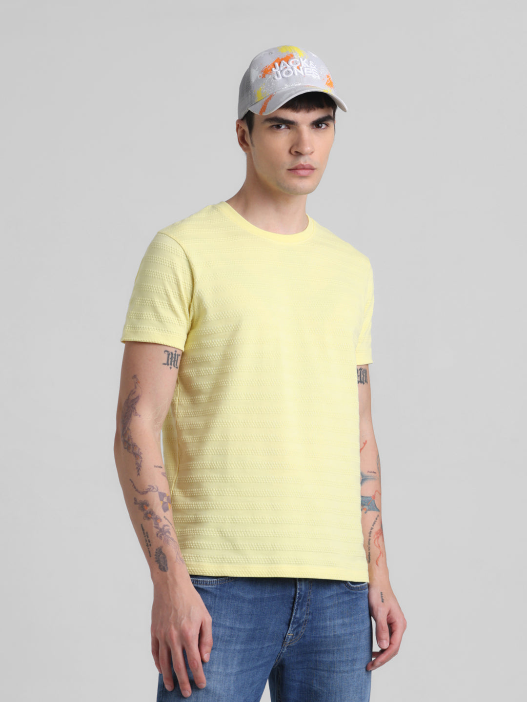 Yellow Striped Crew Neck T-shirt - S