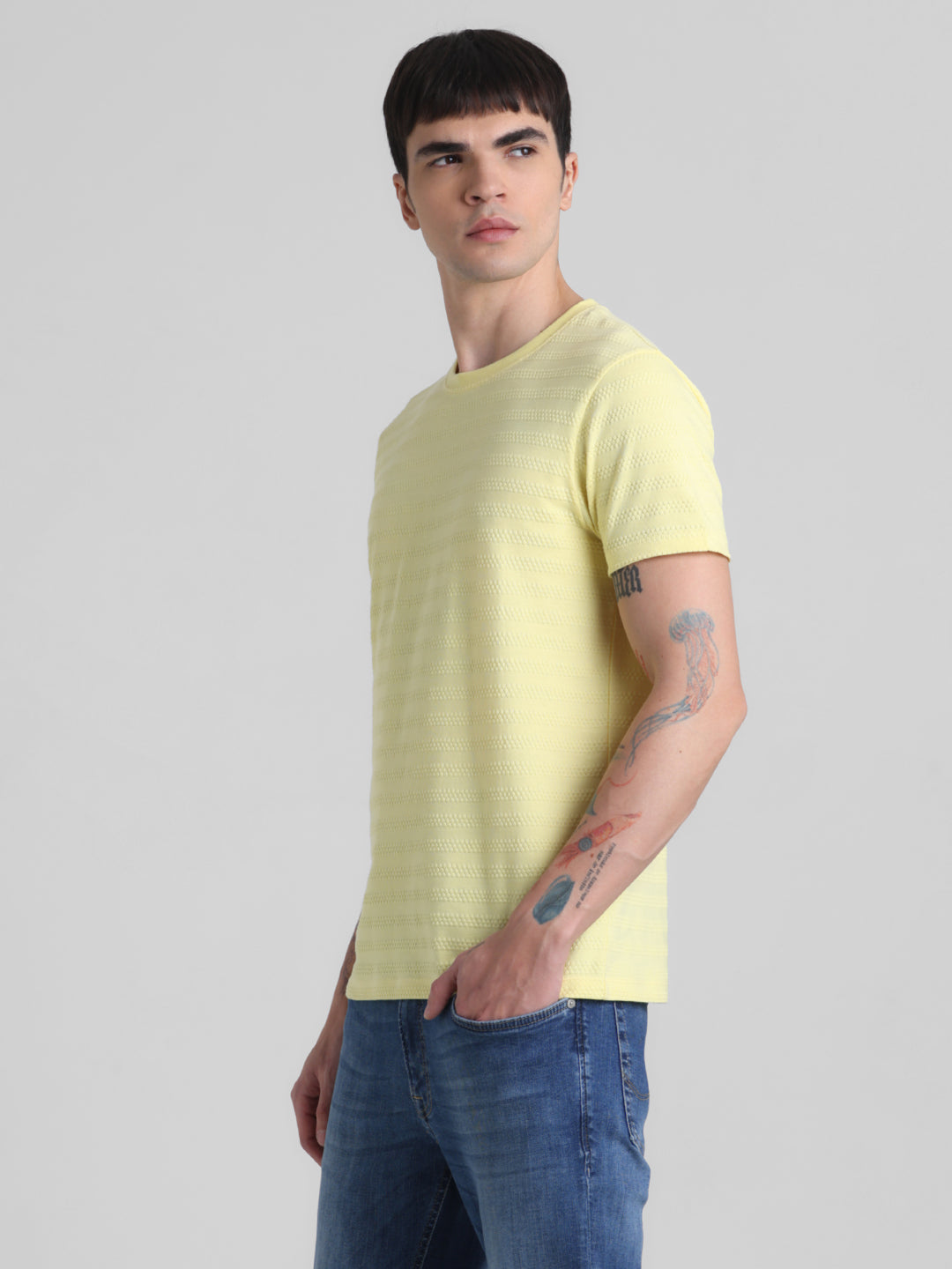 Yellow Striped Crew Neck T-shirt